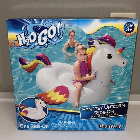Kid’s Fantasy Unicorn Ride On Blow Up Pool Ride On Toy New In Box - Picture 2 of 4